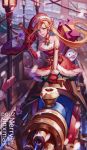  1girl ambitious_elf_jinx blonde_hair boots bow choker christmas gloves ground_vehicle hat jinx_(league_of_legends) league_of_legends legs lips long_hair pointy_ears ribbon santa_hat skirt thighhighs train weapon 