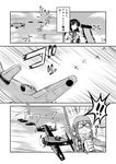  aircraft airplane bad_id bad_pixiv_id comic ensinen f6f_hellcat fairy_(kantai_collection) greyscale hiyou_(kantai_collection) kantai_collection long_hair monochrome multiple_girls pilot scroll shikigami translated 