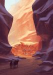  absurdres animal ash_(ashiro_kame) camel closed_eyes desert dust highres mountain orange_cat orange_theme original oversized_animal sand scenery shadow size_difference sleeping sunlight valley walking whiskers 