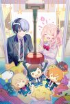  1other 2boys 2girls akiyama_mizuki aoyagi_touya black_hair black_jacket blazer blue_eyes blue_hair bow bowtie character_doll clapping commentary_request crane_game emphasis_lines flower frown indoors jacket kamiyama_high_school_uniform_(project_sekai) kusanagi_nene multicolored_hair multiple_boys multiple_girls necktie one_side_up open_mouth pink_hair project_sekai red_bow red_bowtie school_uniform shinonome_akito shiraishi_an shirt side_ponytail sidelocks smile split-color_hair star_(symbol) striped_necktie stuffed_animal stuffed_dinosaur stuffed_penguin stuffed_toy two-tone_hair upper_body white_shirt yuhi_(hssh_6) 