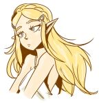 blonde_hair blue_eyes clothing dress female hair hi_res humanoid humanoid_pointy_ears hylian long_hair nintendo princess_zelda silenttandem simple_background solo tan_body tan_skin the_legend_of_zelda white_background white_clothing white_dress