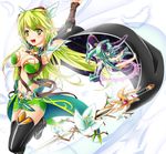  bad_id bad_pixiv_id blush boots breasts cape character_request cleavage combine elf elsword feathers flower fluegel grand_archer_(elsword) green_eyes green_hair highres large_breasts long_hair multiple_girls musical_note night_watcher_(elsword) overskirt pointy_ears purple_eyes rena_(elsword) staff_(music) sword thigh_boots thighhighs weapon wind_sneaker_(elsword) 