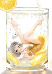  1girl air_bubble animal_ears bare_shoulders blunt_bangs bow breasts bubble cat_ears caustics chest_jewel cup dress dress_swimsuit drinking_glass feet_up food fruit grey_hair hair_bow highres in_container in_cup lemon lemon_slice looking_at_viewer nayuta-kanata nia_(fancy_sundress)_(xenoblade) nia_(xenoblade) one-piece_swimsuit pouring ribbed_swimsuit short_hair small_breasts solo striped striped_one-piece_swimsuit submerged swimsuit vertical-striped_one-piece_swimsuit vertical_stripes water white_background xenoblade_chronicles_(series) xenoblade_chronicles_2 yellow_bow yellow_dress yellow_eyes yellow_one-piece_swimsuit 