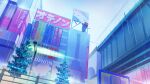  banner billboard bridge building city fence film_grain from_below game_cg grey_sky izumi_tsubasu lamppost no_humans non-web_source official_art rain re:stage! scenery sign sky 