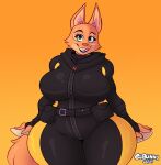 2023 anthro artist_name belt big_breasts breasts canid canine clothed clothing curvy_figure dated dedoarts diane_foxington dreamworks ears_up eyebrow_piercing facial_piercing female fox fully_clothed fur green_eyes leaning_on_object looking_at_viewer mammal orange_body orange_fur orange_tail overweight overweight_anthro overweight_female piercing pose smile solo tail teeth the_bad_guys thick_tail thick_thighs tight_clothing voluptuous wide_hips