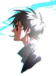 1boy black_hair cigarette close-up commentary_request jacket looking_back male_focus nicholas_d._wolfwood profile raine_(acke2445) shirt short_hair simple_background smoke solo sunglasses trigun white_background 