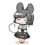  1girl animal_ears black_dress capelet chibi closed_eyes closed_mouth dress grey_capelet grey_hair highres kurotaro legs_together mouse_ears mouse_girl mouse_tail nazrin short_hair simple_background solo tail touhou white_background 