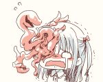  1girl bow buttons chibi commentary_request crying dated_commentary flesh flying_sweatdrops grey_hair hair_bow lowres mutation o_o open_mouth original rakuni shirt sketch solo tentacles trembling upper_body 