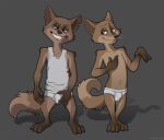 anthro bulge canid canine clothed clothing duo fernley fox hand_on_crotch limp_wrist male mammal mongrels_(tv_series) nelson_(mongrels) underwear underwear_only vince_(mongrels)