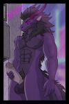 baphomeat dragon fluffy fur genitals hi_res horn mane penis pink_eyes purple_body purple_fur