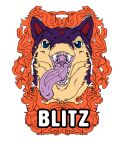 absurd_res badge blitz_(gyro) blue_eyes countershading fan_character feral fire fishyboner generation_2_pokemon hi_res male markings mottled mottled_body mouth_shot nintendo open_mouth pokemon pokemon_(species) purple_body quadruped quilava red_markings tan_body