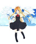  air blonde_hair blue_eyes hail_(merry_more) kamio_misuzu long_hair ponytail school_uniform solo wings 