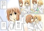  alternate_hairstyle blonde_hair brown_eyes brown_hair comic cup dishwashing dress_shirt dresstrip hair_ornament hairclip hands_on_another's_face hands_on_own_face hirasawa_yui k-on! looking_at_another multiple_girls open_mouth shirt short_hair skirt smile tainaka_ritsu translation_request 