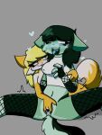 3:4 4_fingers anthro biped blush canid canine canis clothing digital_media_(artwork) duo felid female female/female fingering fingers fox genitals hybrid legwear mammal mostly_nude nipples pantherine pussy simple_background smile snow_leopard thigh_highs unknown_artist wolf