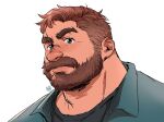  1boy adam&#039;s_apple arm_hair bara beard brown_hair collared_shirt coral_island eyebrow_cut facial_hair full_beard gamubear highres looking_ahead male_focus mark_(coral_island) plump portrait shirt short_hair solo thick_beard thick_mustache thick_neck undercut 