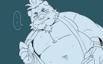 anthro belly blush clothed clothing ellipsis eyebrows gouryou lifewonders line_art looking_at_viewer male mammal musclegut navel nunutaro3 open_clothing open_robe pecs robe solo suid suina sus_(pig) thick_eyebrows tokyo_afterschool_summoners tusks wild_boar