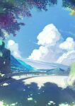  absurdres blue_sky cloud cloudy_sky commentary cumulonimbus_cloud dappled_sunlight day haku89 highres light_particles mountainous_horizon no_humans ocean outdoors road scenery sky summer_pockets sunlight 