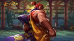  abandoned akuma_(street_fighter) bead_necklace beads column floor_tiles highres japanese_clothes jewelry moon muscular muscular_male necklace night night_sky official_art pillar red_eyes red_hair sky standing statue street_fighter street_fighter:_duel temple 