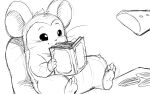 16:10 anthro book cricetid digital_media_(artwork) fur furniture hair hamster hamtaro_(series) male mammal maxwell_(hamtaro) monochrome reading reading_book rodent simple_background sitting sketch smile solo white_background widescreen winick-lim
