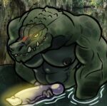 abs anthro biceps big_penis crocodile crocodilian crocodylid cryptid druikold_(asterius) erection genitals glowing glowing_eyes glowing_genitalia glowing_penis half_body hunched_over knot male male/male maltus_vandrel muscular muscular_male nipple_dip nipples penis reptile scales scalie scar solo swamp swamp_monster swimming teeth_showing triceps vein veiny_penis water