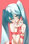  1girl bandaid bdsm blue_eyes blue_hair blue_nails bondage bound hatsune_miku heart heart-shaped_pupils highres nail_polish red_ribbon reirou_(chokoonnpu) ribbon symbol-shaped_pupils twintails vocaloid 