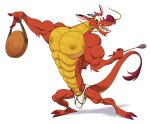 analon_(artist) anthro bulge clothed clothing disney dragon eastern_dragon gong hi_res male mulan_(1998) muscular mushu_(disney) musical_instrument mythological_creature mythological_scalie mythology pecs percussion_instrument scalie simple_background solo underwear underwear_only white_background