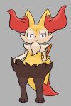ambiguous_gender anthro braixen fur generation_6_pokemon hi_res hiddenbraix inner_ear_fluff looking_at_viewer low-angle_view nintendo pokemon pokemon_(species) red_body red_fur shaded simple_background simple_shading solo tuft white_body white_fur yellow_body yellow_fur