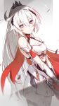  1girl ahoge armor blue_eyes blush breasts cape crossed_arms crown crown_ornament earrings highres honkai_(series) honkai_impact_3rd horse_tail jewelry karamaru626 kiana_kaslana kiana_kaslana_(herrscher_of_flamescion) long_hair looking_at_viewer medium_breasts mini_crown red_cape simple_background smile solo sparkle tail white_armor white_hair 