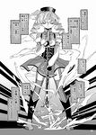  ayanero_taicho beret boots closed_eyes comic drill_hair fingerless_gloves gloves greyscale gun hat long_hair magical_musket mahou_shoujo_madoka_magica monochrome skirt solo thighhighs tomoe_mami translation_request twin_drills twintails weapon 