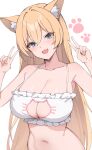  1girl absurdres animal_ear_fluff animal_ears bare_shoulders blonde_hair blue_hair breasts brll cat_cutout cat_ears cat_girl cat_lingerie cleavage clothing_cutout collarbone double_v highres large_breasts long_hair meme_attire open_mouth original solo stomach v 