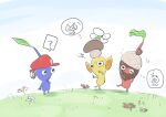  ? acorn black_eyes blue_pikmin blue_skin blue_sky cabbie_hat colored_skin day field flower flower_field furrowed_brow goomba grass hand_on_own_chin hat leaf looking_at_another mario_(series) mario_hat mushroom_hat no_humans no_mouth notice_lines one_eye_closed outdoors pikmin_(creature) pikmin_(series) pikmin_bloom pointy_nose red_headwear red_pikmin sky spoken_character spoken_question_mark thought_bubble triangle_mouth usuba_(hatomugip) white_flower yellow_pikmin yellow_skin 