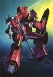  1980s_(style) beam_rifle concept_art energy_gun galbaldy_beta gundam ishibashi_ken&#039;ichi machinery mecha mobile_suit no_humans official_art painting_(medium) retro_artstyle robot scan science_fiction shield space starry_background titans_(gundam) traditional_media weapon zero_gravity zeta_gundam 