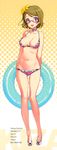  absurdres arms_behind_back bare_legs bare_shoulders bikini breasts brown_hair choker cleavage glasses hair_ornament highres innertube koizumi_hanayo legs long_legs love_live! love_live!_school_idol_project medium_breasts navel ooyari_ashito open_mouth pink_bikini purple_eyes sandals scan solo swimsuit thighs 