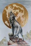 absurd_res acrylic_painting_(artwork) canid canine canis feral gold hi_res mammal melodyofforest moon painting_(artwork) traditional_media_(artwork) wolf
