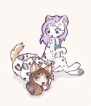 2024 anthro black_body black_fur brown_hair canid canine canis digital_drawing_(artwork) digital_media_(artwork) dingo duo ear_piercing felid female fur hair mammal markings pantherine piercing purple_hair simple_background snow_leopard spots spotted_body spotted_fur white_body white_fur yshanii