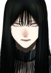  1girl black_hair commentary_request grey_eyes hair_between_eyes highres hoshi_san_3 long_hair looking_at_viewer mole mole_under_mouth original portrait simple_background solo white_background 