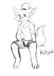 anthro arm_tuft bottomwear canid cheek_tuft clothed clothing facial_tuft hair hi_res jewelry kuttoyaki male mammal monochrome mouth_closed navel necklace noah_(penguinexperience) short_hair shorts shoulder_tuft signature simple_background sitting sketch solo tail topless tuft