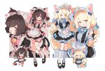  2girls :3 :d ^_^ ahoge animal_ears apron bell black_dress black_footwear blonde_hair blue_bow blue_bowtie blue_choker blue_nails bow bow_choker bowtie brown_hair cat_ears cat_girl cat_tail chibi chibi_inset choker closed_eyes collared_dress color_guide commission cross-shaped_pupils dress dress_bow frilled_apron frilled_dress frilled_socks frills full_body hair_bow hair_intakes hair_ornament hairpin half-closed_eyes hands_up heart jingle_bell kasa_(hitori_sanka) kneehighs long_hair looking_at_viewer maid_headdress mary_janes multiple_girls multiple_tails multiple_views nail_polish neck_bell open_mouth original outstretched_arms own_hands_together paw_pose pink_bow pink_bowtie puffy_short_sleeves puffy_sleeves red_eyes shoes short_hair short_sleeves short_twintails simple_background skeb_commission smile socks sparkle spread_arms standing symbol-shaped_pupils tail tail_bow tail_ornament thigh_strap twintails two_tails v_arms waist_apron wavy_hair white_apron white_background white_socks wrist_cuffs yellow_eyes 