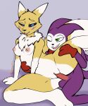 absurd_res anthro anthro_on_anthro anthro_penetrated anthro_penetrating anthro_penetrating_anthro armor ball_slap balls bandai_namco bedroom_eyes blue_eyes bouncing_balls breasts canid canine clothing digimon digimon_(species) duo erection female female_penetrated fluffy fluffy_chest fox fox_tail from_behind_position front_view fur gauntlets genitals gloves green_eyes half-closed_eyes handwear happy happy_eyes happy_sex hi_res holding_leg holding_thigh imp impmon interspecies larger_penetrated leg_glider_position looking_pleasured lying male male/female male_penetrating male_penetrating_anthro male_penetrating_female mammal narrowed_eyes neck_tuft on_side one_leg_up open_mouth penetration penile penile_penetration penis_in_pussy purple_body purple_fur purple_gauntlets pussy raised_leg red_clothing red_gloves red_handwear renamon seductive sex simple_background size_difference skade_(artist) slap small_breasts small_dom_big_sub smile spoon_position spooning spread_legs spreading submissive tail teeth tuft vaginal vaginal_penetration white_breasts yellow_body yellow_eyes