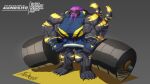2_tails agonwolfe anthro athletic_wear big_muscles claws darkgray_fur deadlift felid feline female gold hair hi_res horn huge_muscles humanoid hyper hyper_muscles mammal multi_tail muscular purple_hair spots tail