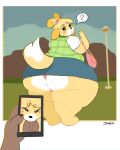 absurd_res animal_crossing anthro bag bell big_butt blonde_hair blush bottomwear butt canid canine canis cellphone cellulite chubby_cheeks clothed clothing confusion domestic_dog electronics fellatio female first_person_view fur hair hi_res humanoid isabelle_(animal_crossing) jaypixi looking_at_viewer looking_back mammal multicolored_body multicolored_fur nintendo oral overweight overweight_anthro overweight_female panties penile phone pov_blowjob pov_hands raised_bottomwear raised_clothing raised_skirt raised_tail sex simple_background skirt slightly_chubby slightly_chubby_anthro slightly_chubby_female solo tail thick_thighs tight_clothing two_tone_body two_tone_fur underwear white_body white_fur wide_hips yellow_body
