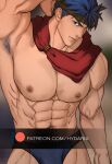  1boy abs alternate_pectoral_size armpit_hair armpits arms_behind_head bara blue_male_underwear briefs brown_male_underwear bulge cowboy_shot fire_emblem fire_emblem:_path_of_radiance headband hydaria ike_(fire_emblem) large_pectorals looking_at_viewer male_focus male_underwear multicolored_male_underwear muscular muscular_male navel nipples paid_reward_available pectorals presenting_armpit short_hair sideburns solo stomach topless_male underwear veins veiny_arms watermark 