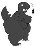 3_fingers 3_toes anthro belly big_breasts black_body bodily_fluids breasts digital_media_(artwork) digitigrade dinosaur dinosaur_(google_chrome) elpegakito empty_eyes eyelashes featureless_breasts feet female fingers full-length_portrait google google_chrome hi_res huge_hips huge_thighs nude obese obese_anthro obese_female overweight overweight_anthro overweight_female portrait raised_tail reference_image reptile scalie simple_background snout solo surprise sweat tail theropod thick_thighs toes tyrannosaurid tyrannosauroid tyrannosaurus tyrannosaurus_rex white_background white_eyes wide_hips