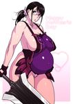  black_hair breasts cattleya glasses gloves highres huge_breasts jinroku mature mother's_day pregnant queen's_blade sideboob solo sword weapon 