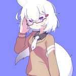  1girl animal_ears cross_(vgne4542) fox_ears fox_tail glasses highres phase_connect purple_eyes short_hair simple_background solo tail tenma_maemi white_hair 