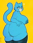 2024 4_fingers anthro areola arm_tuft artist_name big_areola big_breasts big_butt big_nipples biped black_eyebrows black_eyes black_text blue_areola blue_body blue_breasts blue_clothing blue_ears blue_eyelids blue_fur blue_legwear blue_nipples blue_tail blue_thigh_highs bodily_fluids breasts butt cartoon_network cellulite cheek_tuft chest_tuft clothing curved_eyebrows dark_areola dark_clothing dark_legwear dark_nipples dark_thigh_highs digital_drawing_(artwork) digital_media_(artwork) domestic_cat elbow_tuft eyebrows eyelashes eyelids facial_tuft felid feline felis female fingernails fingers fur fur_tuft genital_fluids glistening glistening_clothing glistening_eyelids glistening_eyes glistening_legwear glistening_thigh_highs halftone halftone_background head_tuft head_turned hi_res huge_breasts huge_butt humanoid_hands leaking legs_together legwear legwear_only lidded_eyes light_body light_breasts light_ears light_fur light_nose light_tail long_eyelashes looking_at_viewer looking_back looking_back_at_viewer mammal markings mary_senicourt mature_anthro mature_female monotone_body monotone_fur monotone_tail mostly_nude mostly_nude_anthro mostly_nude_female mouth_closed nails nipples outline pattern_background pink_nose portrait prick_ears pubes pussy_juice_leaking ractoons raised_eyebrow resting_bitch_face simple_background solo standing tail text the_amazing_world_of_gumball thick_thighs thigh_highs thigh_highs_only three-quarter_portrait three-quarter_view tuft vaginal_fluids whisker_markings white_outline