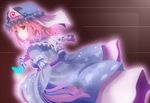  bad_id bad_pixiv_id breasts bug butterfly derivative_work dutch_angle frills glowing hat insect japanese_clothes large_breasts looking_back nasupocky pink_eyes pink_hair saigyouji_yuyuko solo touhou 
