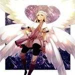  afuro_terumi bad_id bad_pixiv_id bike_shorts blonde_hair inazuma_eleven inazuma_eleven_(series) long_hair male_focus mika_(1020mk) multiple_wings otoko_no_ko red_eyes sash seraph sky solo star star_(sky) starry_sky wings zeus_(inazuma_eleven) 