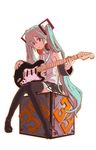  aqua_hair bad_id bad_pixiv_id detached_sleeves guitar hatsune_miku headphones instrument long_hair necktie sitting solo thighhighs twintails very_long_hair vocaloid yoneda_(datsugoku) 