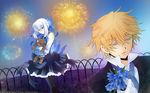  blonde_hair blue_hair doll dress echo fireworks flowers oz_vessalius pandora_hearts ribbons signed 